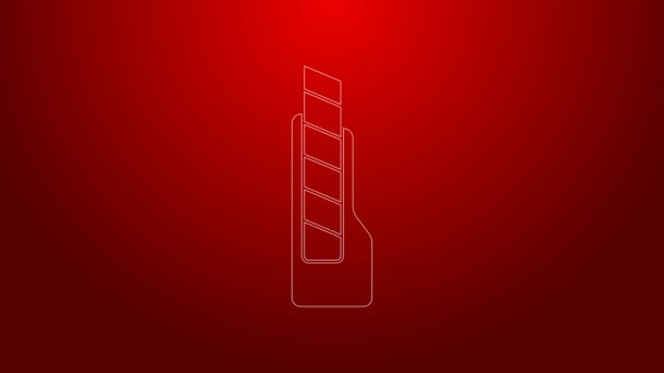 Linea verde icona del coltello cancelleria isolato su sfondo rosso. Tagliacarte da ufficio. Animazione grafica 4K Video motion — Video Stock