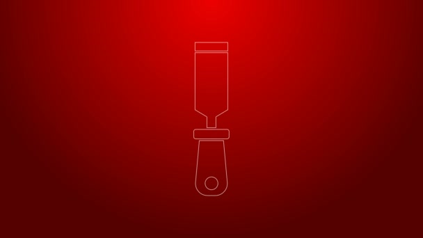 Línea verde Rasp icono de archivo de metal aislado sobre fondo rojo. Rasp para trabajar con madera y metal. Herramienta para banco de trabajo, taller. Animación gráfica de vídeo 4K — Vídeo de stock