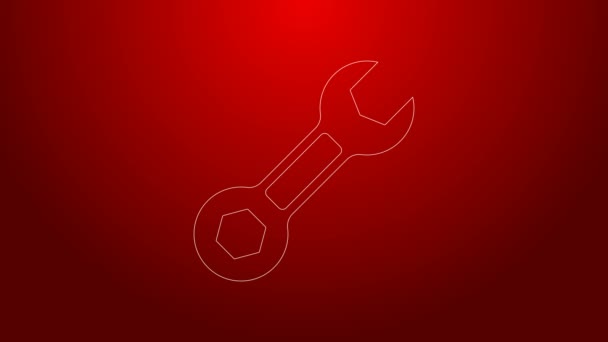 Green line Wrench spanner icon isolated on red background. 4K Video motion graphic animation — Stock Video