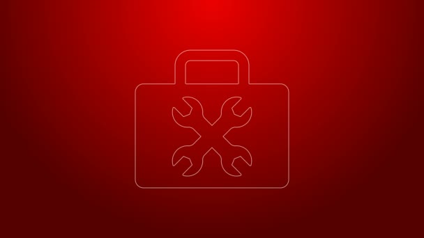 Green line Toolbox icon isolated on red background. Tool box sign. 4K Video motion graphic animation — Stock Video