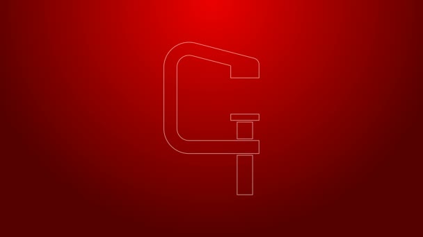 Green line Clamp and screw tool icon isolated on red background. Locksmith tool. 4K Video motion graphic animation — Stock Video