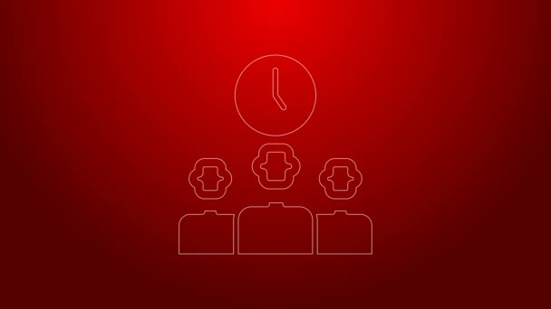 Green line Time Management icon isolated on red background. Clock and gear sign. Productivity symbol. 4K Video motion graphic animation — Stock Video