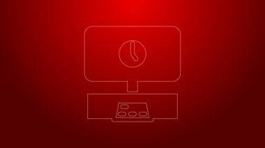 Yeşil çizgi Akıllı TV zaman simgesi kırmızı arkaplanda izole edildi. Televizyon tabelası. 4K Video hareketli grafik canlandırması