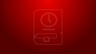 Kitap simgesi için yeşil çizgi zamanı kırmızı arkaplanda izole edildi. 4K Video hareketli grafik canlandırması