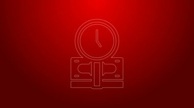 Yeşil Hat Saati, kırmızı arkaplanda izole edilmiş para simgesidir. Para zamandır. Etkili zaman yönetimi. Zamanı paraya çevir. 4K Video hareketli grafik canlandırması