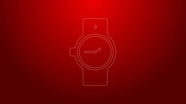 Yeşil çizgi bilek saat simgesi kırmızı arkaplanda izole. Kol saati simgesi. 4K Video hareketli grafik canlandırması