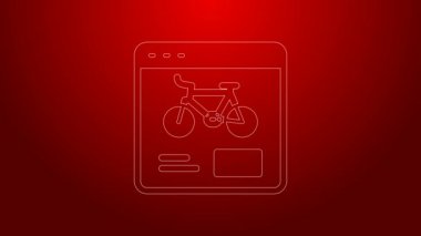 Kırmızı arkaplanda yeşil çizgi bisiklet kiralama mobil uygulama simgesi izole edildi. Şehirde bisiklet kiralamak için iyi bir servis. Paylaşım sistemi için mobil uygulama. 4K Video hareketli grafik canlandırması