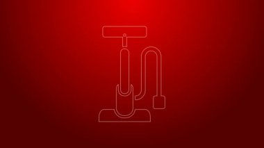 Yeşil hat bisiklet hava pompası ikonu kırmızı arkaplanda izole edildi. 4K Video hareketli grafik canlandırması