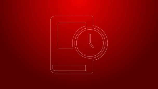 Green line Time for book icon isolated on red background. 4K Video motion graphic animation — Stock Video