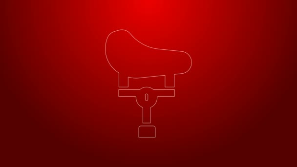 Green line Bicycle seat icon isolated on red background. Bicycle saddle. 4K Video motion graphic animation — Stock Video