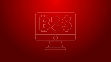 Yeşil çizgi kripto döviz simgesi kırmızı arkaplanda izole edildi. Bitcoin 'den dolar takas simgesine. Kripto para teknolojisi, mobil bankacılık. 4K Video hareketli grafik canlandırması