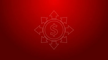 Yeşil çizgi Dolar, paylaşım, ağ simgesi kırmızı arkaplanda izole edildi. 4K Video hareketli grafik canlandırması