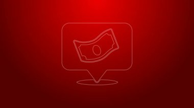 Yeşil çizgi, kağıt para yığını kırmızı arka planda izole nakit ikonu. Para desteleri. Para birimi. 4K Video hareketli grafik canlandırması