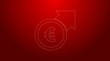 Yeşil çizgi Finansal büyüme ve avro sikkesi simgesi kırmızı arka planda izole edildi. Gelirleri arttırıyorum. 4K Video hareketli grafik canlandırması
