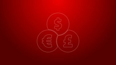 Kırmızı arkaplanda yeşil çizgi döviz simgesi izole edildi. Para transferi sembolü. Bankacılık işareti. 4K Video hareketli grafik canlandırması