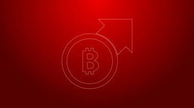 Kırmızı arka planda yeşil hat finansal büyüme ve bitcoin ikonu izole edildi. Gelirleri arttırıyorum. 4K Video hareketli grafik canlandırması