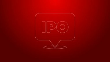 Yeşil hat halka arz - kırmızı arkaplanda izole edilmiş ilk halka arz veya borsa başlatma simgesi. 4K Video hareketli grafik canlandırması