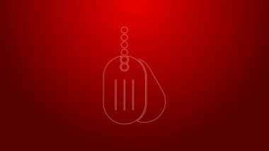 Kırmızı arka planda yeşil çizgi askeri künye simgesi izole edildi. Kimlik etiketi simgesi. Ordu işareti. 4K Video hareketli grafik canlandırması