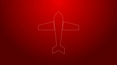 Yeşil çizgi Jet savaş uçağı simgesi kırmızı arkaplanda izole edildi. Askeri uçak. 4K Video hareketli grafik canlandırması