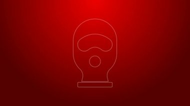 Yeşil çizgi kar maskesi simgesi kırmızı arkaplanda izole edildi. Kış sporları için bir parça kıyafet ya da bir suçlu ya da hırsız için bir maske. 4K Video hareketli grafik canlandırması