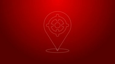 Yeşil çizgi hedef spor simgesi kırmızı arkaplanda izole edildi. Atış mesafesi ya da atış mesafesi için sayıları olan temiz bir hedef. 4K Video hareketli grafik canlandırması