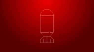 Yeşil hat bomba ikonu kırmızı arkaplanda izole edildi. Roket bombası düşüyor. 4K Video hareketli grafik canlandırması