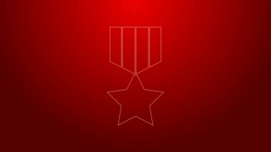 Yeşil çizgi askeri ödül ikonu kırmızı arka planda izole edildi. Ordu işareti. 4K Video hareketli grafik canlandırması