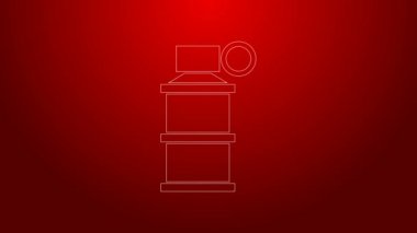 Yeşil çizgi El bombası ikonu kırmızı arkaplanda izole edildi. Bomba patlaması. 4K Video hareketli grafik canlandırması