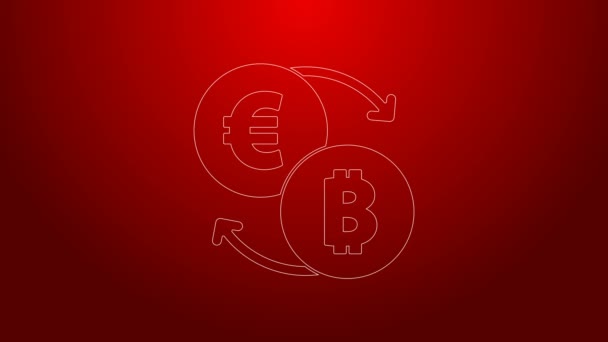Ligne verte Icône de change crypto-monnaie isolé sur fond rouge. Bitcoin en icône d'échange euro. Technologie crypto-monnaie, banque mobile. Animation graphique de mouvement vidéo 4K — Video