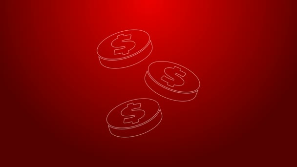 Ligne verte Monnaie monnaie avec symbole dollar icône isolée sur fond rouge. Signe de devise bancaire. Symbole cash. Animation graphique de mouvement vidéo 4K — Video