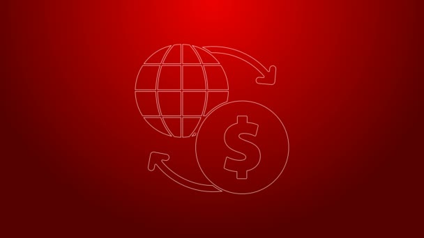 Zöld vonal Pénzcsere ikon elszigetelt piros háttérrel. Euró és dollár átutalás szimbólum. Banki pénznem jel. 4K Videó mozgás grafikus animáció — Stock videók