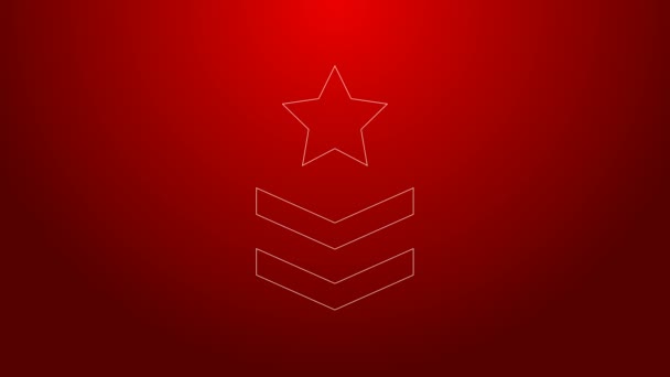 Zelená čára Vojenská hodnost ikona izolované na červeném pozadí. Vojenský odznak. Grafická animace pohybu videa 4K — Stock video