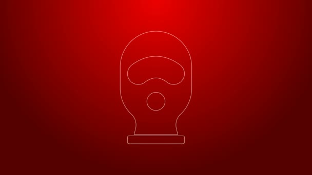 Green line Balaclava icon isolated on red background. A piece of clothing for winter sports or a mask for a criminal or a thief. 4K Video motion graphic animation — Stock Video