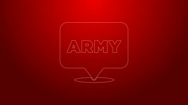 Línea verde Icono del ejército militar aislado sobre fondo rojo. Animación gráfica de vídeo 4K — Vídeo de stock