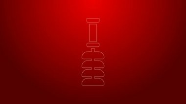 Yeşil çizgi tuvalet fırçası simgesi kırmızı arkaplanda izole edildi. 4K Video hareketli grafik canlandırması