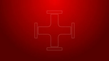 Yeşil çizgi endüstrisi metalik boru ikonu kırmızı arkaplanda izole edildi. Tesisat boru hattının farklı şekillerde parçaları. 4K Video hareketli grafik canlandırması