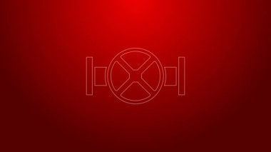 Yeşil çizgi endüstrisi metalik boru ve kapakçık ikonu kırmızı arka planda izole edildi. 4K Video hareketli grafik canlandırması