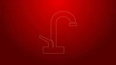 Yeşil hat su musluğu simgesi kırmızı arkaplanda izole edildi. 4K Video hareketli grafik canlandırması