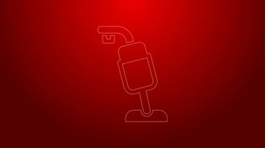 Yeşil çizgi elektrikli süpürge ikonu kırmızı arkaplanda izole edildi. 4K Video hareketli grafik canlandırması