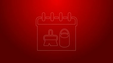 Kırmızı arkaplanda yeşil çizgi temizleme takvim simgesi izole edildi. 4K Video hareketli grafik canlandırması