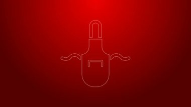 Yeşil çizgi mutfak önlüğü simgesi kırmızı arkaplanda izole edildi. Yemek pişirmek için şef üniforması. 4K Video hareketli grafik canlandırması