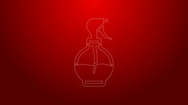 Kırmızı arkaplanda yeşil çizgi halinde su püskürtme ikonu var. Ütü fıskiyesi. 4K Video hareketli grafik canlandırması