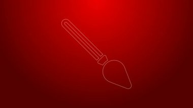 Yeşil çizgi süpürge simgesi kırmızı arkaplanda izole edildi. Temizlik hizmeti konsepti. 4K Video hareketli grafik canlandırması