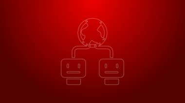 Yeşil çizgi Yapay Zeka simgesi kırmızı arkaplanda izole edildi. Makine öğrenme, bulut hesaplama, otomatik destek ve ağlar. 4K Video hareketli grafik canlandırması