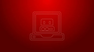 Kırmızı arkaplanda yeşil çizgi robot simgesi oluşturuluyor. Yapay zeka, makine öğrenme, bulut hesaplama. 4K Video hareketli grafik canlandırması