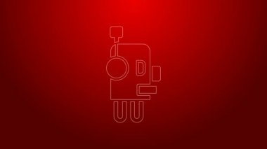 Yeşil çizgi robot simgesi kırmızı arkaplanda izole edildi. Yapay zeka, makine öğrenme, bulut hesaplama. 4K Video hareketli grafik canlandırması