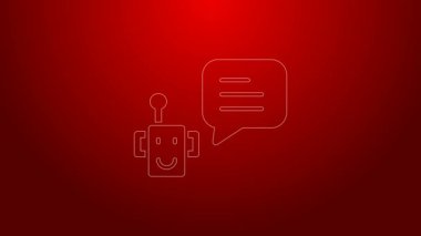 Yeşil çizgi robot simgesi kırmızı arkaplanda izole edildi. Robot simgesi. 4K Video hareketli grafik canlandırması