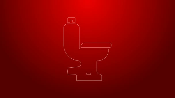 Green line Toilet bowl icon isolated on red background. 4K Video motion graphic animation — Stock Video