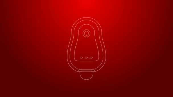 Green line Toilet urinal or pissoir icon isolated on red background. Urinal in male toilet. Washroom, lavatory, WC. 4K Video motion graphic animation — Stock Video