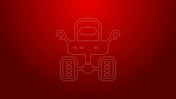 Green line Mars rover icon isolated on red background. Space rover. Moonwalker sign. Apparatus for studying planets surface. 4K Video motion graphic animation — Stock Video
